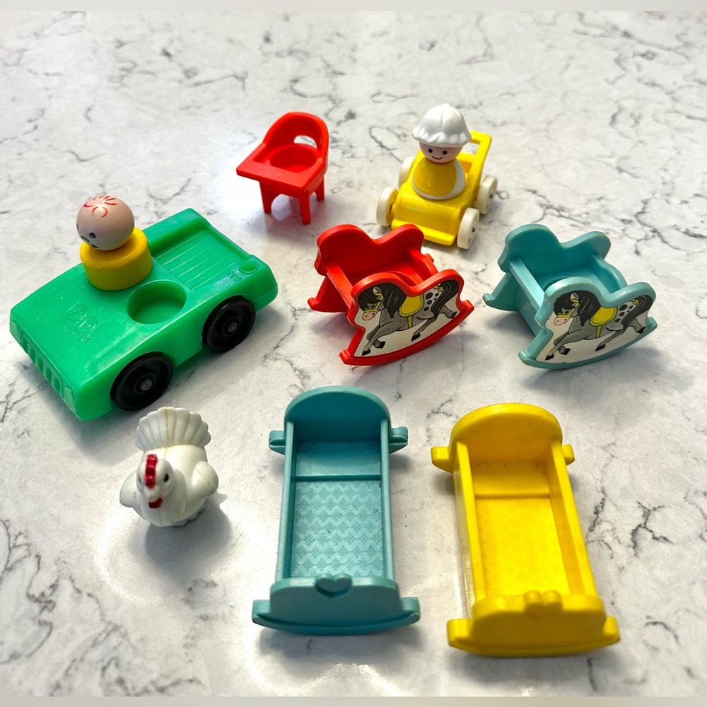 Vintage Fisher Price Little People Nursery Furniture Car Stroller Baby Kid